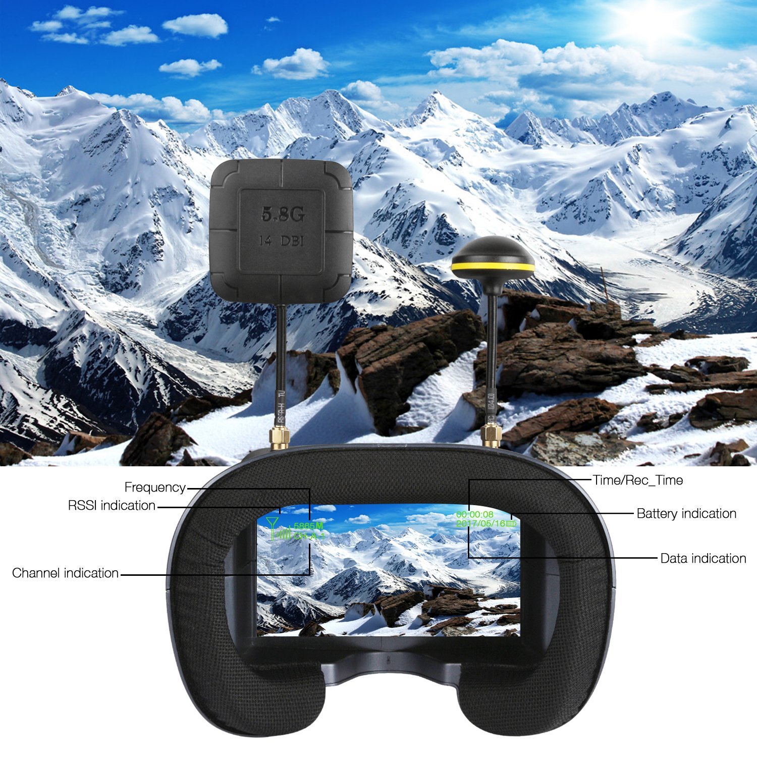 008D 5.8G 40CH 4.3インチ 800*480  - Skyzone Sky04O Pro Fpv Goggles のレビューと価格
